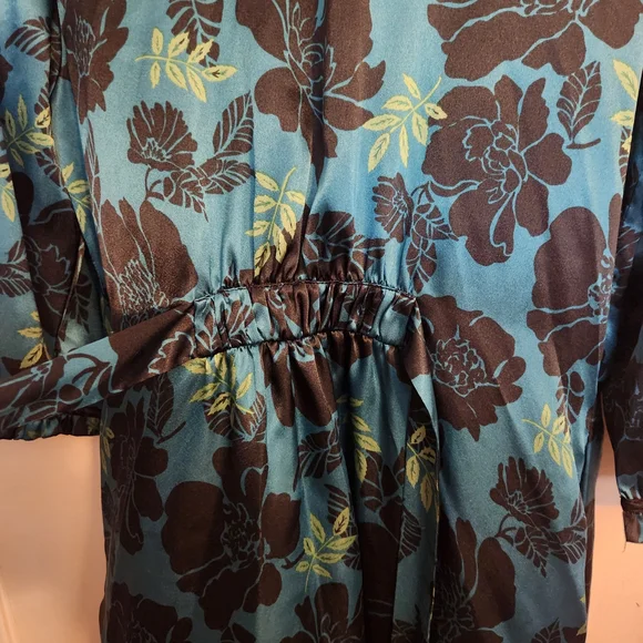 Oscar de la Renta Teal and Black Floral Robe - Picture 7 of 8